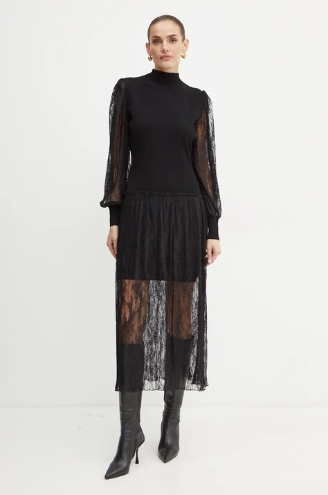 Twinset rochie culoarea negru, maxi, evazată, 242TT3161