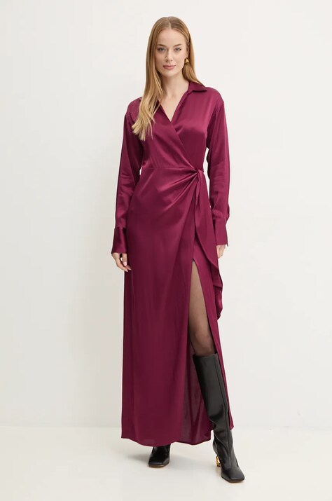 Twinset rochie culoarea bordo, maxi, evazată, 242TF2121