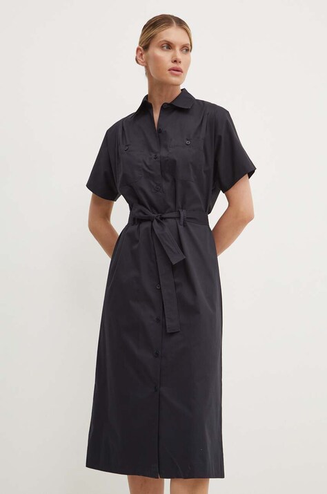 A.P.C. rochie din bumbac robe new drew culoarea bleumarin, midi, dreaptă, COGZR.F05959