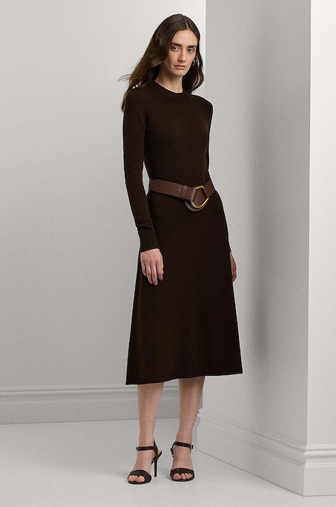Μάλλινο φόρεμα Lauren Ralph Lauren χρώμα: καφέ, 200841666