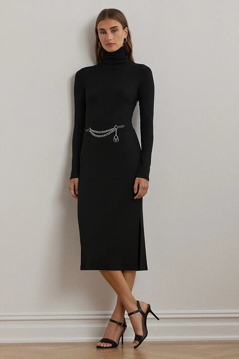 Lauren Ralph Lauren rochie culoarea negru, midi, mulată, 250951822