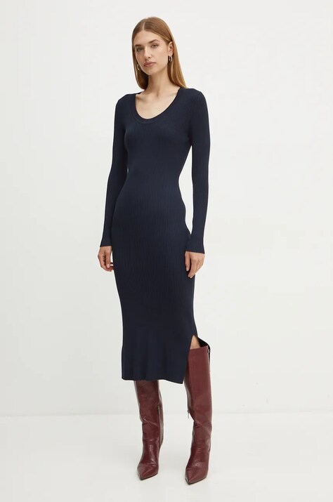 Haljina Boss Orange boja: tamno plava, midi, uska, 50525179