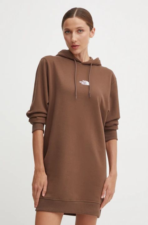 Pamučna haljina The North Face Zumu Hooded Dress boja: smeđa, mini, oversize, NF0A89F81OI1