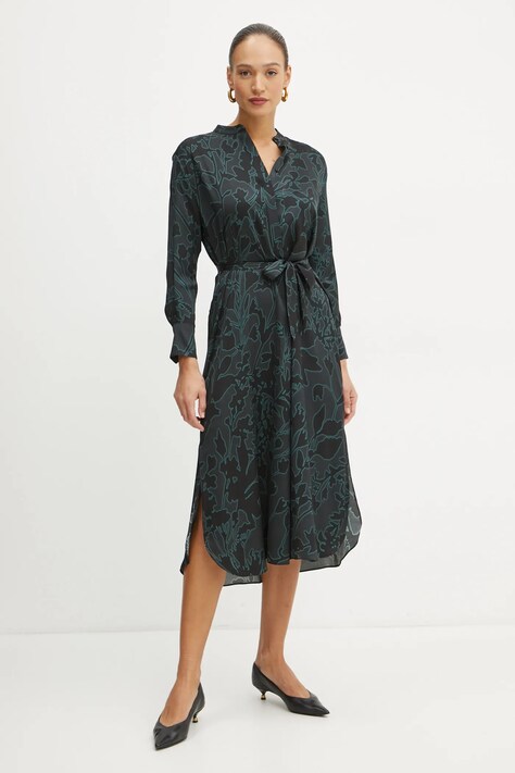 Рокля с коприна BOSS среднодълга разкроена 50524356