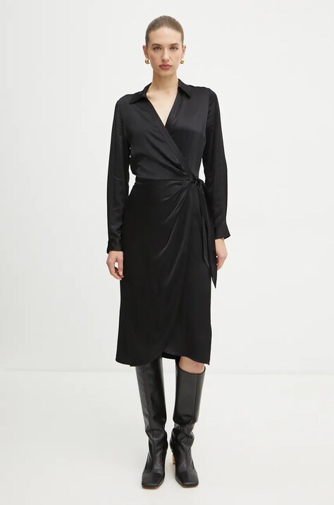 Guess rochie CLARA culoarea negru, midi, evazată, W4BK35 WGS70