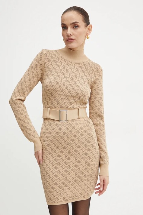 Guess rochie LISE culoarea maro, mini, evazată, W4BK43 Z37K0