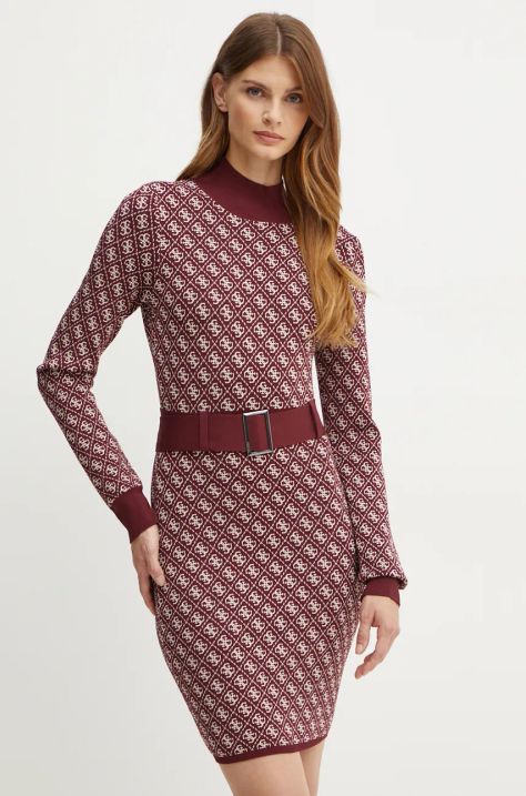 Guess rochie LISE culoarea bordo, mini, evazati, W4BK43 Z37K0