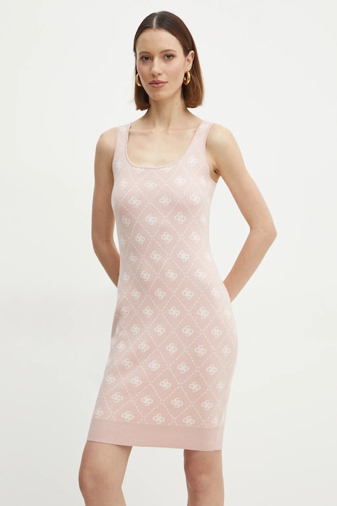 Šaty s prímesou vlny Guess SARAH ružová farba, mini, priliehavé, W4BK98 Z3JD2