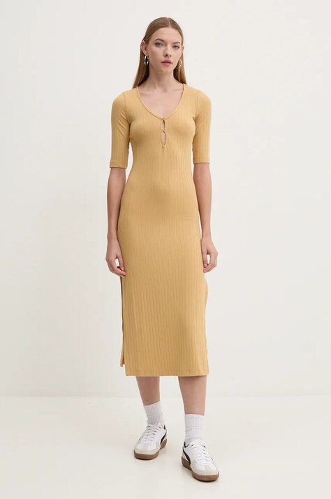 Billabong rochie Take Time culoarea galben, midi, mulată, EBJKD00107