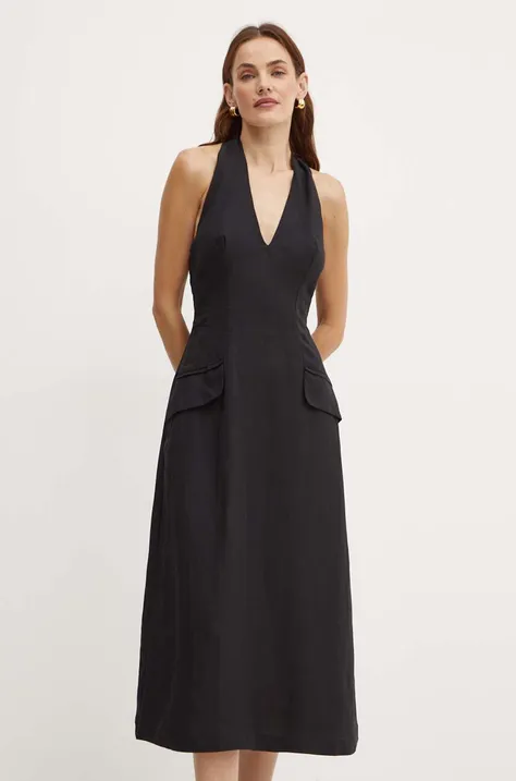 Платье с примесью шелка Bardot REINA цвет чёрный midi расклешённое 59365DB