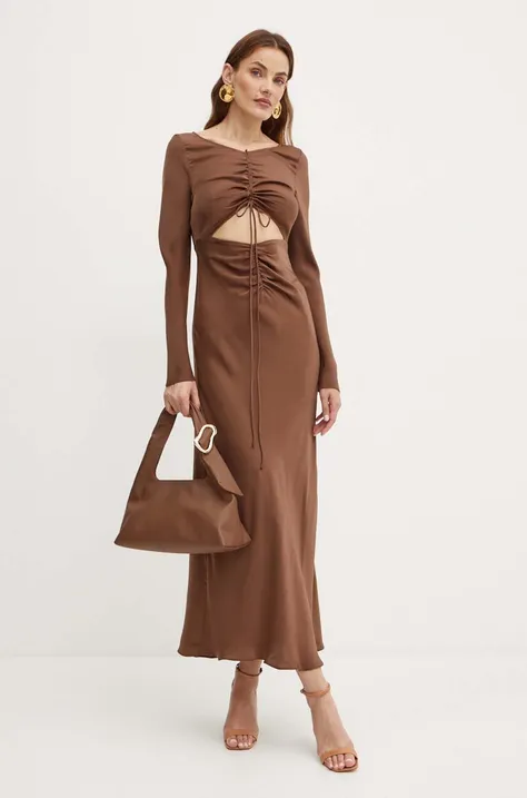 Bardot sukienka DARING kolor brązowy maxi rozkloszowana 59388DB