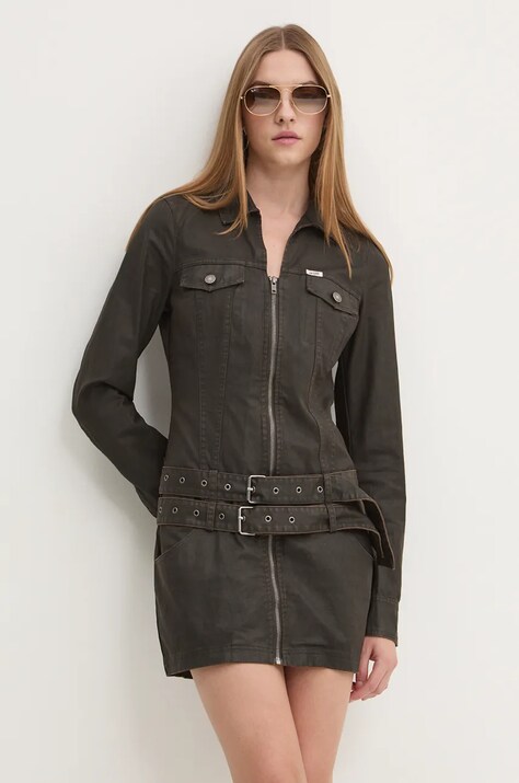 Guess Originals rochie din bumbac culoarea maro, mini, dreaptă, W4BK19 WGIC0