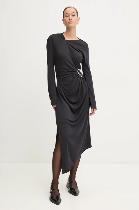 Stine Goya rochie culoarea negru, midi, mulată, D027-2254