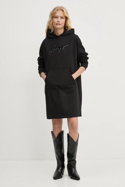 HUGO rochie din bumbac culoarea negru, mini, oversize, 50528569