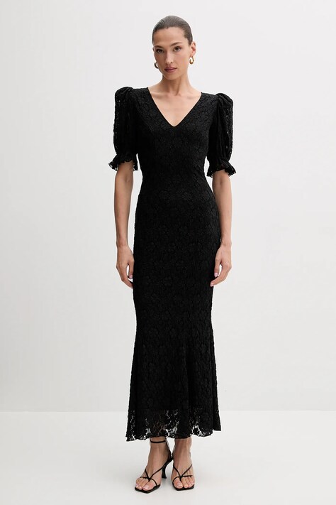 Rotate rochie culoarea negru, maxi, mulată, 113071100