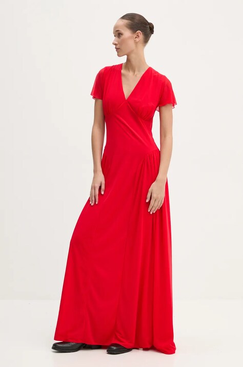 Rotate rochie culoarea rosu, maxi, evazată, 1132803017