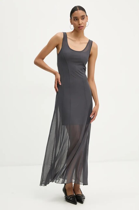 Gestuz rochie culoarea gri, maxi, mulată, 10909463
