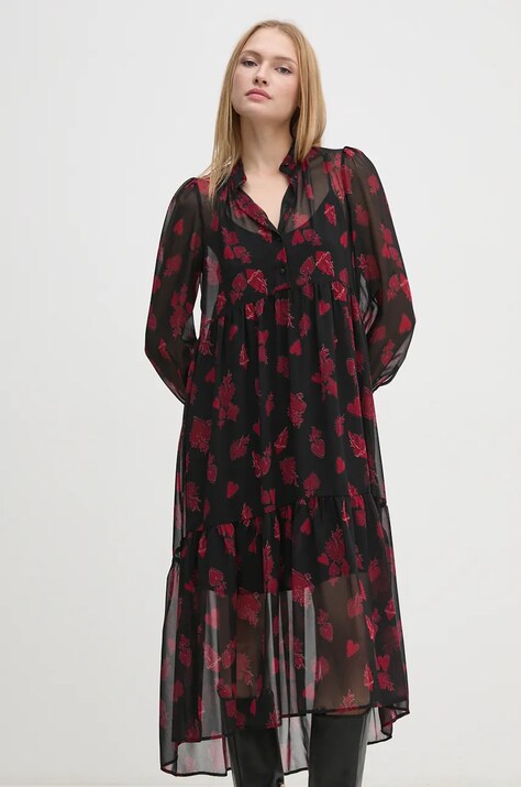 Sisley rochie culoarea negru, midi, evazată, 42UMLV06U