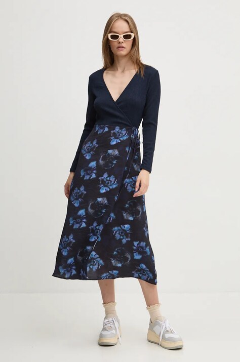 Desigual rochie FILADELFIA culoarea bleumarin, midi, evazată, 24WWVW37