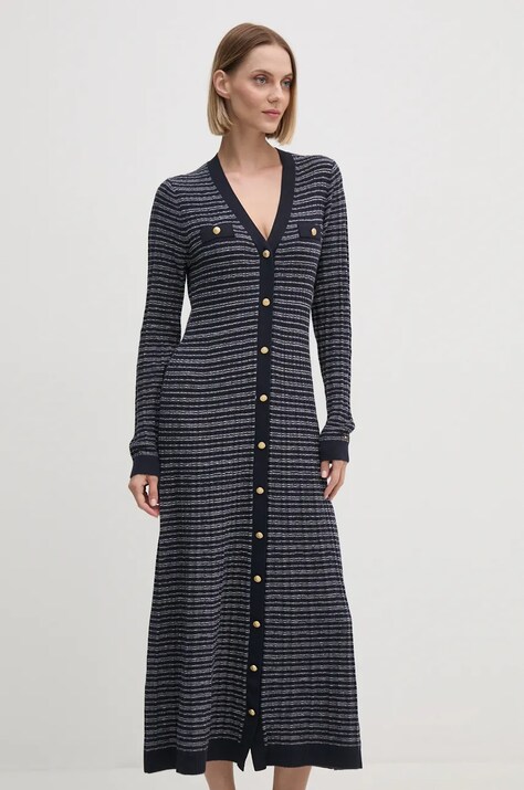 Tommy Hilfiger rochie din amestec de lana culoarea bleumarin, maxi, mulată, WW0WW43083