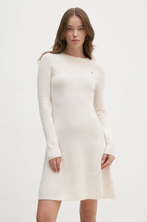Tommy Hilfiger rochie culoarea bej, mini, dreaptă, WW0WW44162