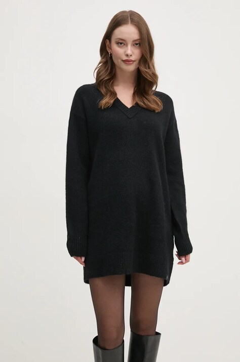 Calvin Klein Jeans sukienka z domieszką wełny kolor czarny mini oversize J20J224638