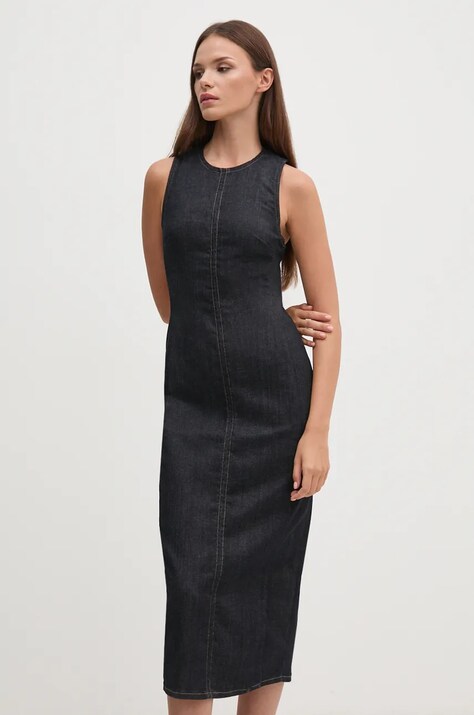 Calvin Klein Jeans rochie din denim culoarea negru, midi, dreaptă, J20J224424