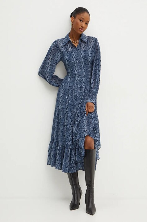 MICHAEL Michael Kors rochie culoarea bleumarin, midi, evazată, MF482L7F4N