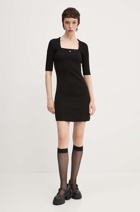 Tommy Jeans rochie culoarea negru, mini, mulată, DW0DW18732