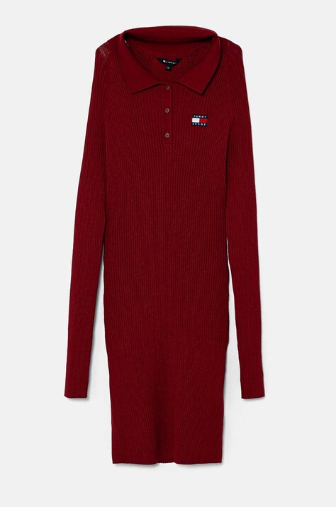 Tommy Jeans rochie culoarea bordo, mini, mulată, DW0DW18734