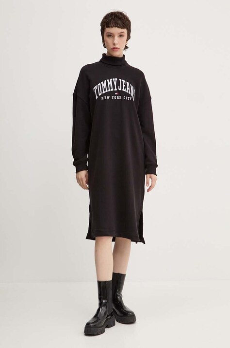 Tommy Jeans rochie din bumbac culoarea negru, mini, oversize, DW0DW19808