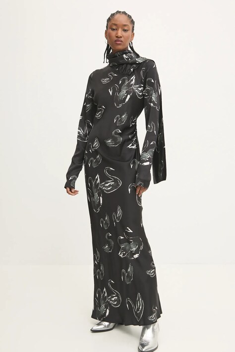 MSGM rochie culoarea negru, maxi, evazată, 3742MDA27.247853