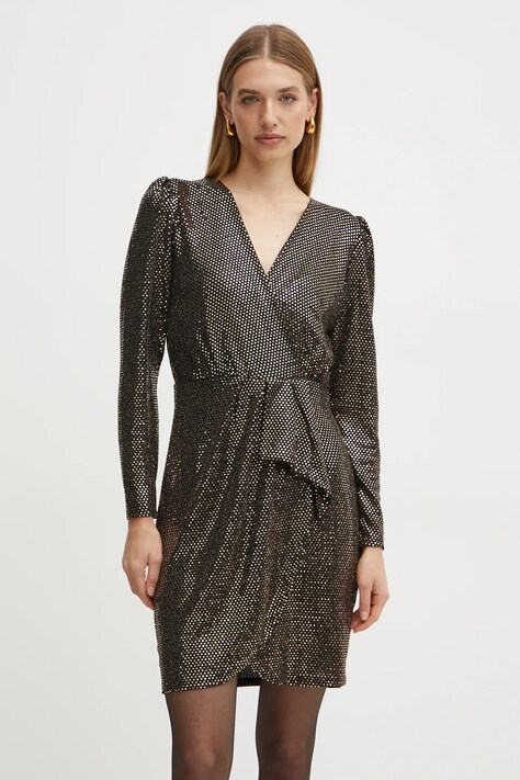 Morgan rochie RSTELLA culoarea auriu, mini, evazată, RSTELLA