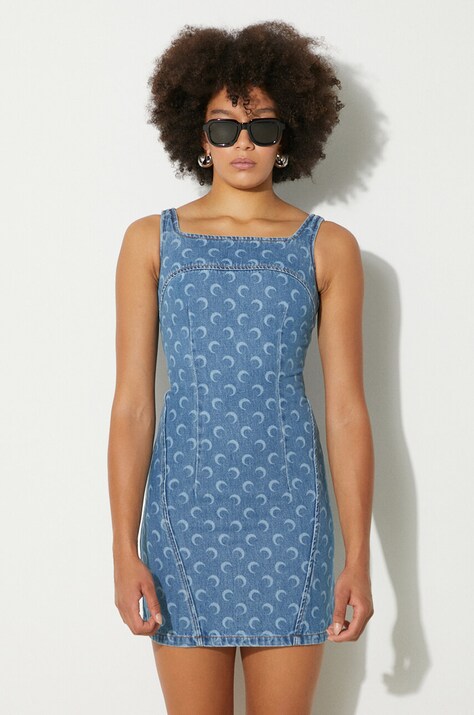 Джинсовое платье Marine Serre Moon Laser Denim Mini Dress mini расклешённое WDR056A