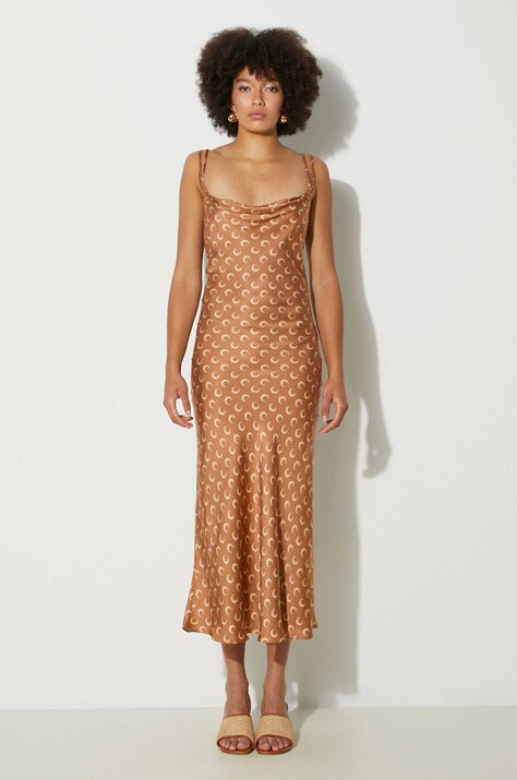 Marine Serre sukienka Moon Printed Flou Long Slip Dress kolor brązowy maxi rozkloszowana WDR302A