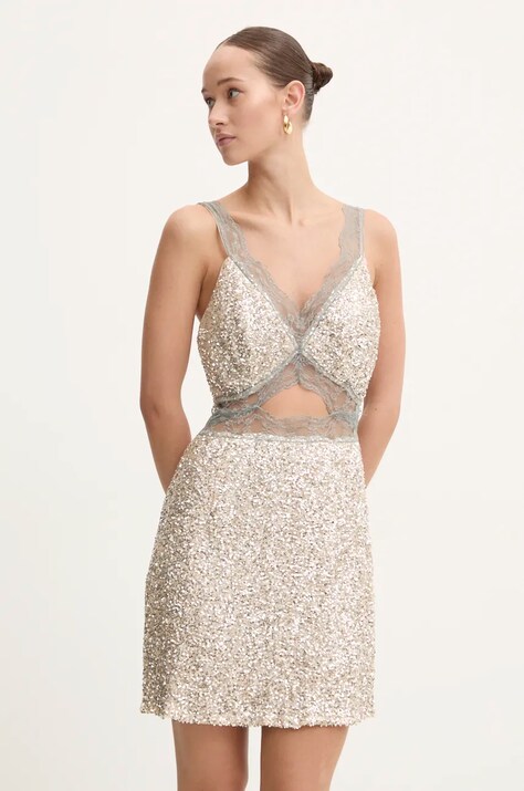 Never Fully Dressed rochie Mini Mimi Dress culoarea argintiu, mini, evazată, NFDDR1657