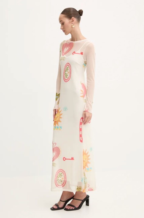 Never Fully Dressed rochie Sundazed Summer Mesh Dress culoarea bej, maxi, evazată, NFDDR1690