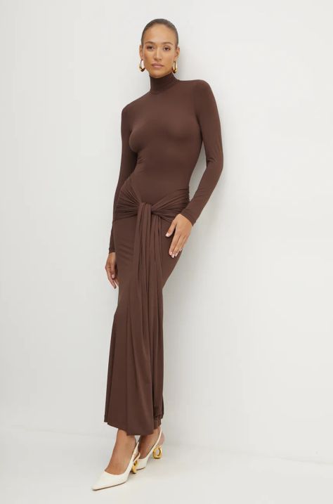 Bardot rochie ALIX culoarea maro, maxi, mulata, 59467DB