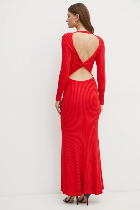 Bardot rochie AMARO culoarea rosu, maxi, evazată, 59510DB