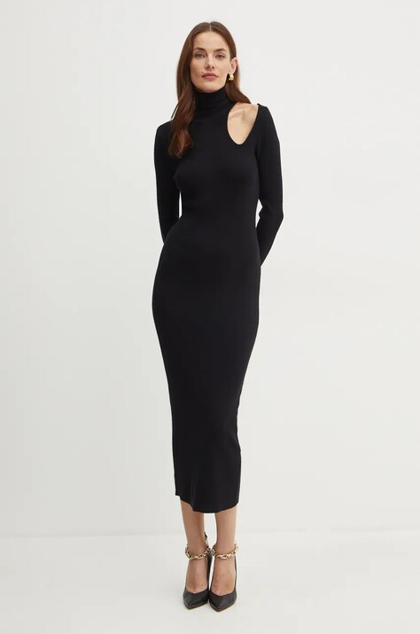 Bardot rochie OLESA culoarea negru, midi, mulată, 59580DB