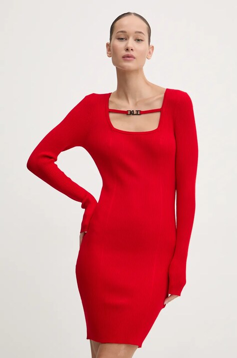 Рокля Karl Lagerfeld Jeans в червено къса с кройка по тялото 246J1304