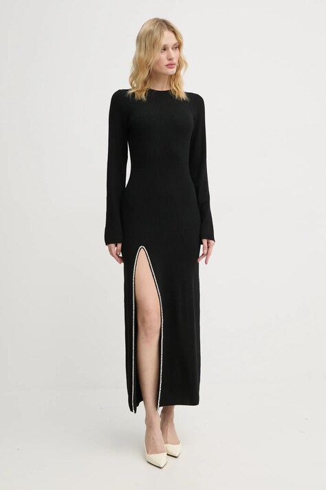 FROM FUTURE rochie din lana culoarea negru, maxi, mulată, WRO02313