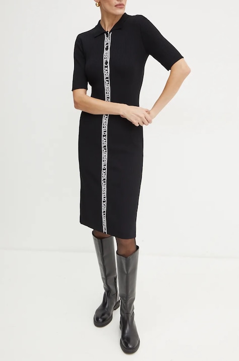 Obleka Karl Lagerfeld črna barva, 246W1320