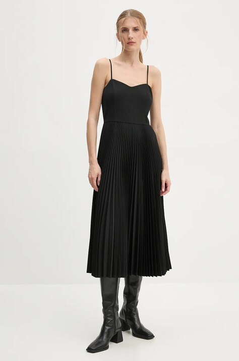Theory rochie și pulover din amestec de lână culoarea negru, midi, evazată, O0805603