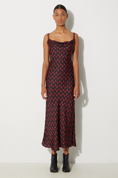 Marine Serre sukienka Moon Printed Flou Long Slip Dress kolor czarny maxi rozkloszowana WDR302A.CWOV0040
