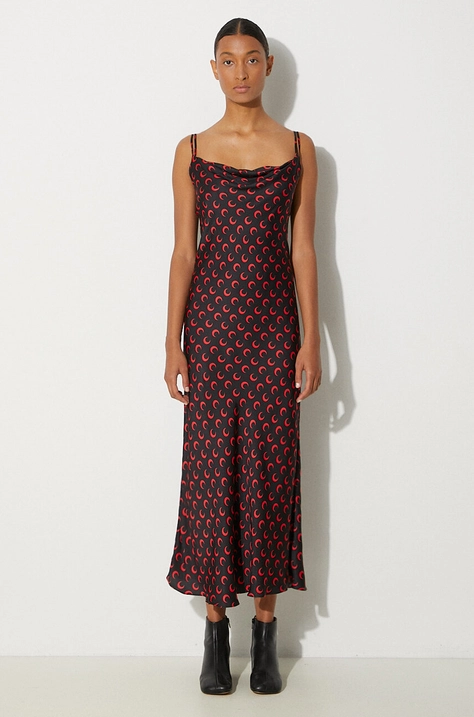 Šaty Marine Serre Moon Printed Flou Long Slip Dress čierna farba, maxi, áčkový strih, WDR302A.CWOV0040