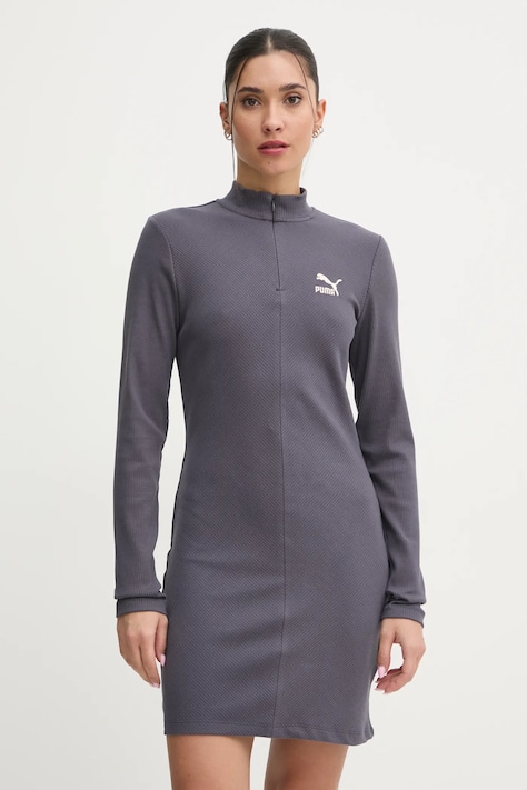 Puma rochie culoarea gri, mini, mulată, 626634
