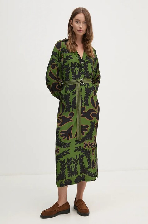La Petite Française rochie PFRECONNUE culoarea verde, maxi, evazată, PFRECONNUE