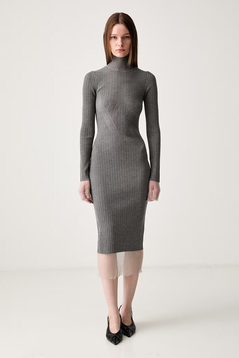 Sportmax Alibi pletena haljina bez uzorka s vunom siva 2422326022600