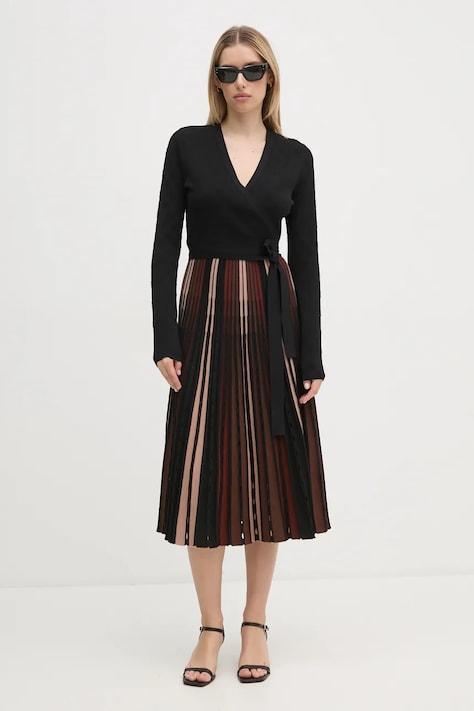 DIANE VON FURSTENBERG rochie culoarea negru, midi, evazată, DVFDR3S007